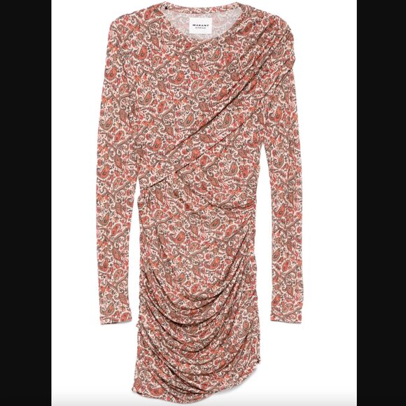 $630 Isabel Marant Etoile Orange Red Rust Multi Ruched Denise Dress size FR 38/6 - Picture 2 of 10